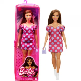Papusa Barbie Fashionistas - Barbie satena cu rochie roz cu buline