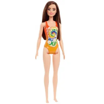 Papusa Barbie - O zi la plaja, costum de baie portocaliu