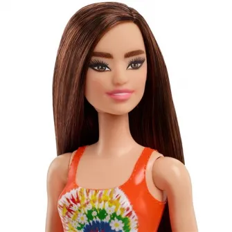 Papusa Barbie - O zi la plaja, costum de baie portocaliu