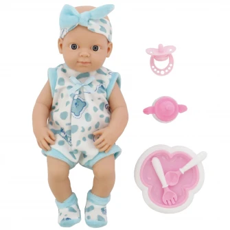 Papusa bebelus M-Toys Baby 30 cm, cu accesorii, Alb / Bleu