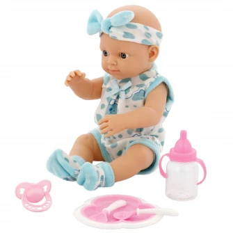 Papusa bebelus M-Toys Baby 30 cm, cu accesorii, Alb / Bleu