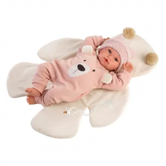 Papusa interactiva Llorens - Bebelus cu paturica urs crem, cu sunete, 36 cm