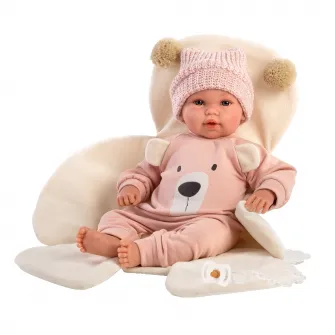 Papusa interactiva Llorens - Bebelus cu paturica urs crem, cu sunete, 36 cm
