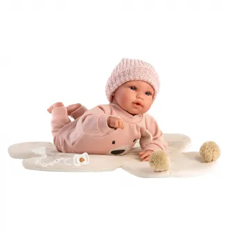 Papusa interactiva Llorens - Bebelus cu paturica urs crem, cu sunete, 36 cm