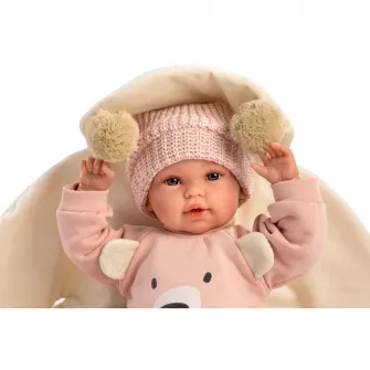 Papusa interactiva Llorens - Bebelus cu paturica urs crem, cu sunete, 36 cm