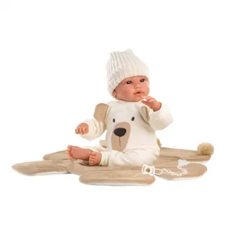 Papusa interactiva Llorens - Bebelus cu paturica urs maro, cu sunete, 36 cm