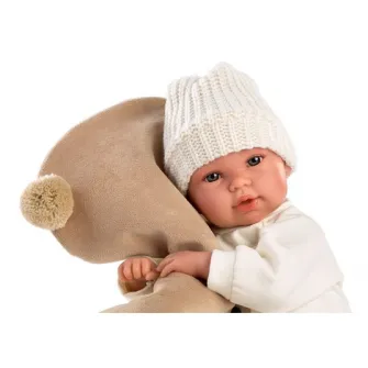 Papusa interactiva Llorens - Bebelus cu paturica urs maro, cu sunete, 36 cm