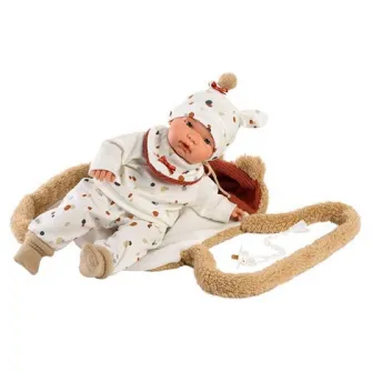 Papusa interactiva Llorens - Joel, cu portbebe, cu sunete, 38 cm