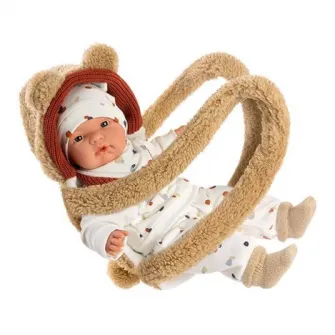 Papusa interactiva Llorens - Joel, cu portbebe, cu sunete, 38 cm