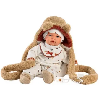 Papusa interactiva Llorens - Joel, cu portbebe, cu sunete, 38 cm