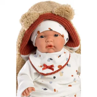 Papusa interactiva Llorens - Joel, cu portbebe, cu sunete, 38 cm