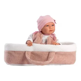 Papusa interactiva Llorens - Mimi, cosulet roz, cu sunete, 42 cm