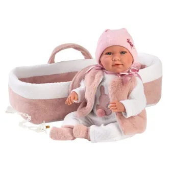 Papusa interactiva Llorens - Mimi, cosulet roz, cu sunete, 42 cm