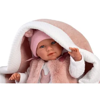 Papusa interactiva Llorens - Mimi, cosulet roz, cu sunete, 42 cm