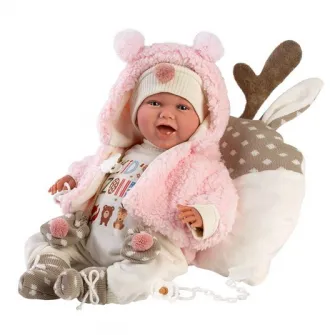 Papusa interactiva Llorens - Mimi, cu pernuta ren, cu sunete, 42 cm