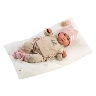Papusa interactiva Llorens - Mimi, cu salteluta alba, cu sunete, 42 cm