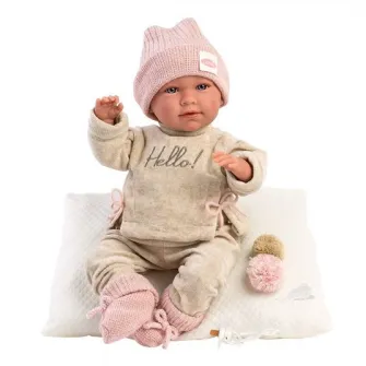 Papusa interactiva Llorens - Mimi, cu salteluta alba, cu sunete, 42 cm