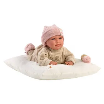 Papusa interactiva Llorens - Mimi, cu salteluta alba, cu sunete, 42 cm