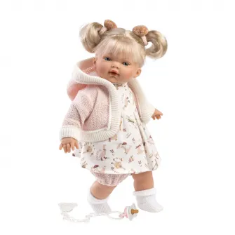 Papusa interactiva Llorens - Roberta, rochita cu animalute, cu sunete, 33 cm