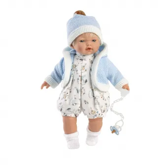 Papusa interactiva Llorens - Roberto, salopeta cu animalute, cu sunete, 33 cm
