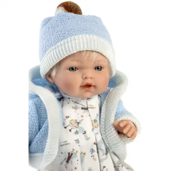 Papusa interactiva Llorens - Roberto, salopeta cu animalute, cu sunete, 33 cm