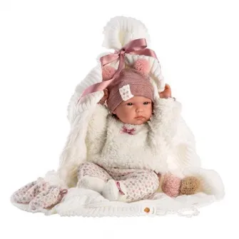 Papusa Llorens - Bimba, cu paturica alba, 35 cm
