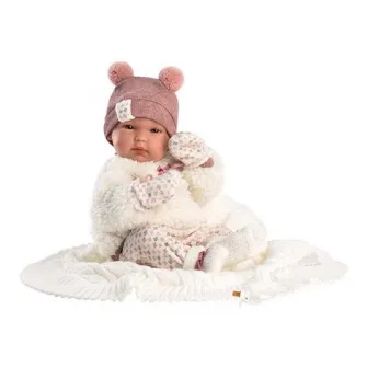 Papusa Llorens - Bimba, cu paturica alba, 35 cm