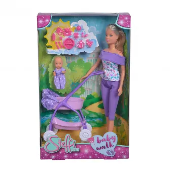 Papusa Steffi Love - Costum mov si carucior bebe