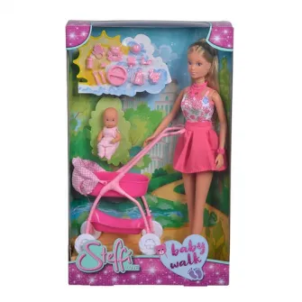 Papusa Steffi Love - Rochita roz si carucior bebe