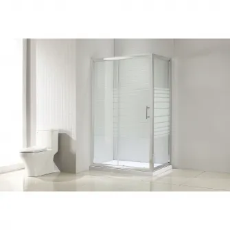 Paravan de dus dreptunghiular Belform Grid, usa culisanta, profil cromat, sticla securizata, 120x80 cm