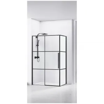 Paravan de dus dreptunghiular Belform Infinity 27CB6104, 1 usa culisanta, geam 6mm, cu dungi negre, profil negru mat, 100X80X200 cm