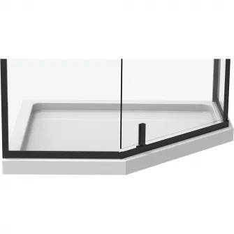 Paravan de dus pentagonal Belform Infinity 27CB2834, 1 usa batanta, geam 6mm, cu dungi negre, profil negru mat, 80x80x200 cm