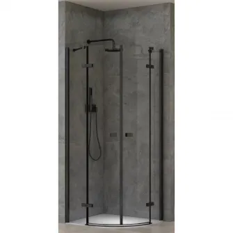 Paravan de dus semirotund Belfom Infinity 27CB2824, 2 usi batante, geam 6mm, clar, profil negru mat, 80x80x200 cm