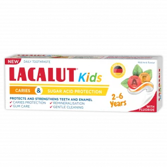 Pasta de dinti Lacalut Kids 2-6 ani protectie anticarie si zaharuri, 55 ml