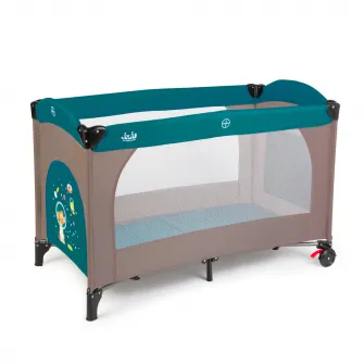 Patut pliant Juju Sleepy Baby, 2 nivele, Space Doggy, Bej/Verde