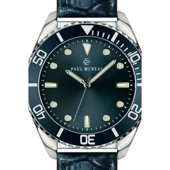 Paul McNeal, Ceas quartz cu o curea din piele, Argintiu, Verde persan