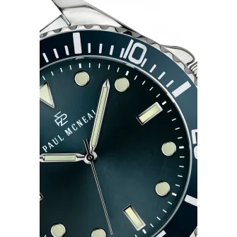 Paul McNeal, Ceas quartz cu o curea din piele, Argintiu, Verde persan