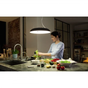 Pendul LED inteligent Philips Hue Amaze, Bluetooth, Zigbee Light Link, cu intrerupator inclus, 25W (204W), 2900 lm, lumina ambianta alba (2200-6500K), 43.4 cm, Negru