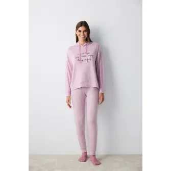 Penti, Bluza de pijama cu gluga, Roz melange, XL