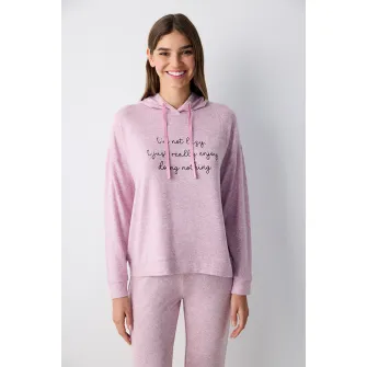 Penti, Bluza de pijama cu gluga, Roz melange, XL
