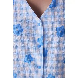 Penti, Bluza de pijama cu imprimeu si maneci scurte, Albastru pastel, XL