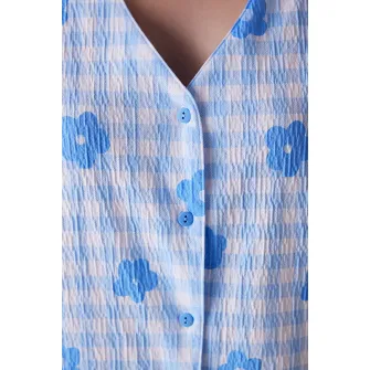 Penti, Bluza de pijama cu imprimeu si maneci scurte, Albastru pastel, M