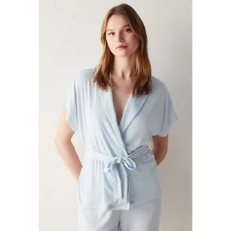 Penti, Bluza de pijama cu model petrecut, Albastru deschis, M