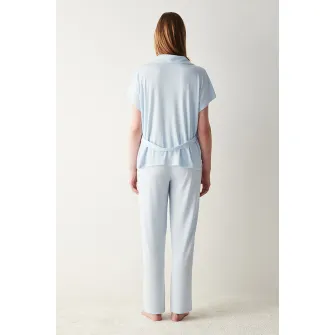 Penti, Bluza de pijama cu model petrecut, Albastru deschis, M