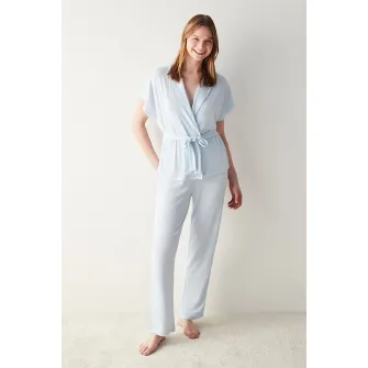 Penti, Bluza de pijama cu model petrecut, Albastru deschis, M