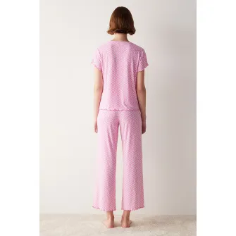 Penti, Bluza de pijama cu model si maneci scurte, Roz pastel, L