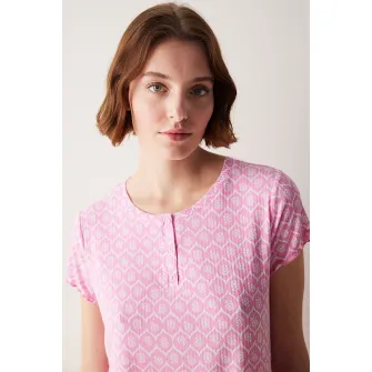 Penti, Bluza de pijama cu model si maneci scurte, Roz pastel, L