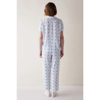 Penti, Bluza de pijama cu nasturi si imprimeu, Alb, Albastru, S