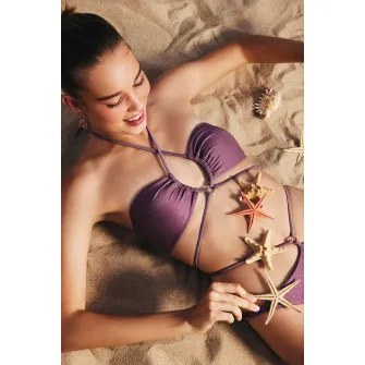 Penti, Costum de baie in doua piele cu bretele incrucisate, Violet prafuit, 42