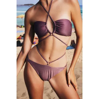 Penti, Costum de baie in doua piele cu bretele incrucisate, Violet prafuit, 42